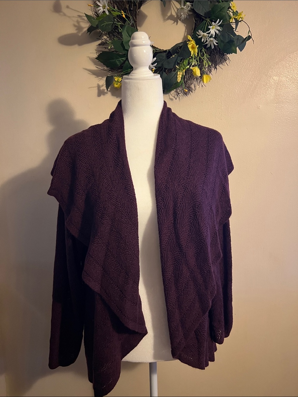 Style & Co. Open-Front Draped Cardigan - Plum